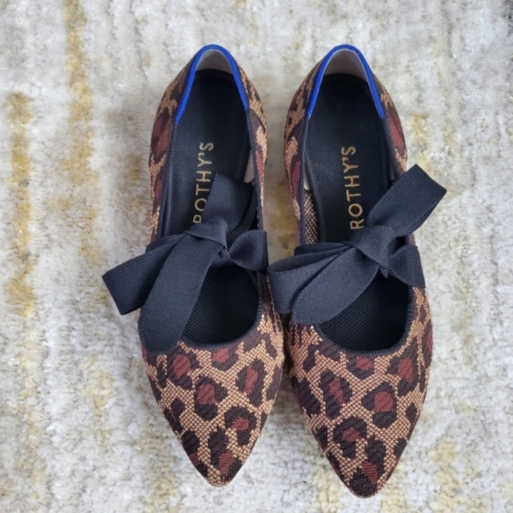 Rothy's Mary Jane Flats with Bow leopard cheetah print Mary Jane’s Women’s - Picture 8 of 9